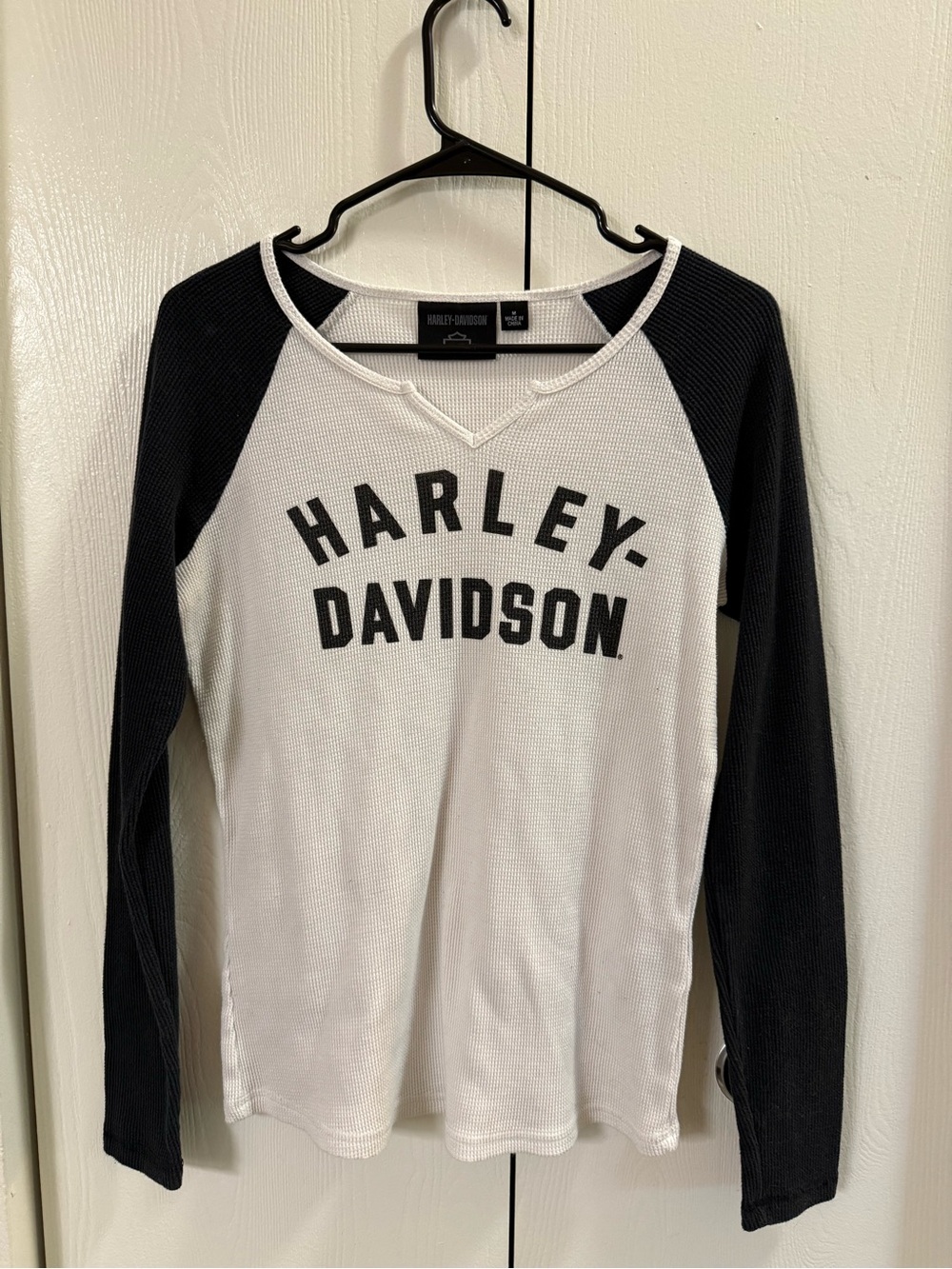 Harley-Davidson Black & White Raglan Thermal Long Sleeve Tee